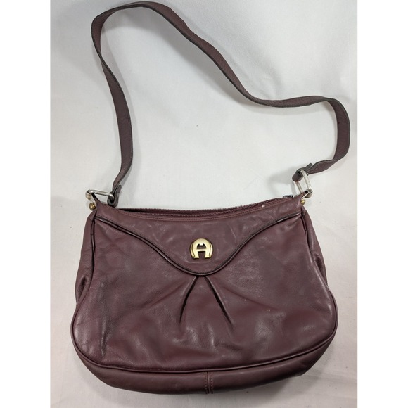 Vintage Aigner Leather Shoulder Bag Designer Purse Handbag Everyday Maroon - Picture 1 of 9